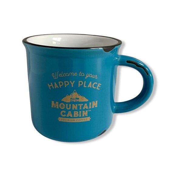 Mountain Cabin Coffee Happy Place Teal Ceramic Mug - Picture 1 of 7